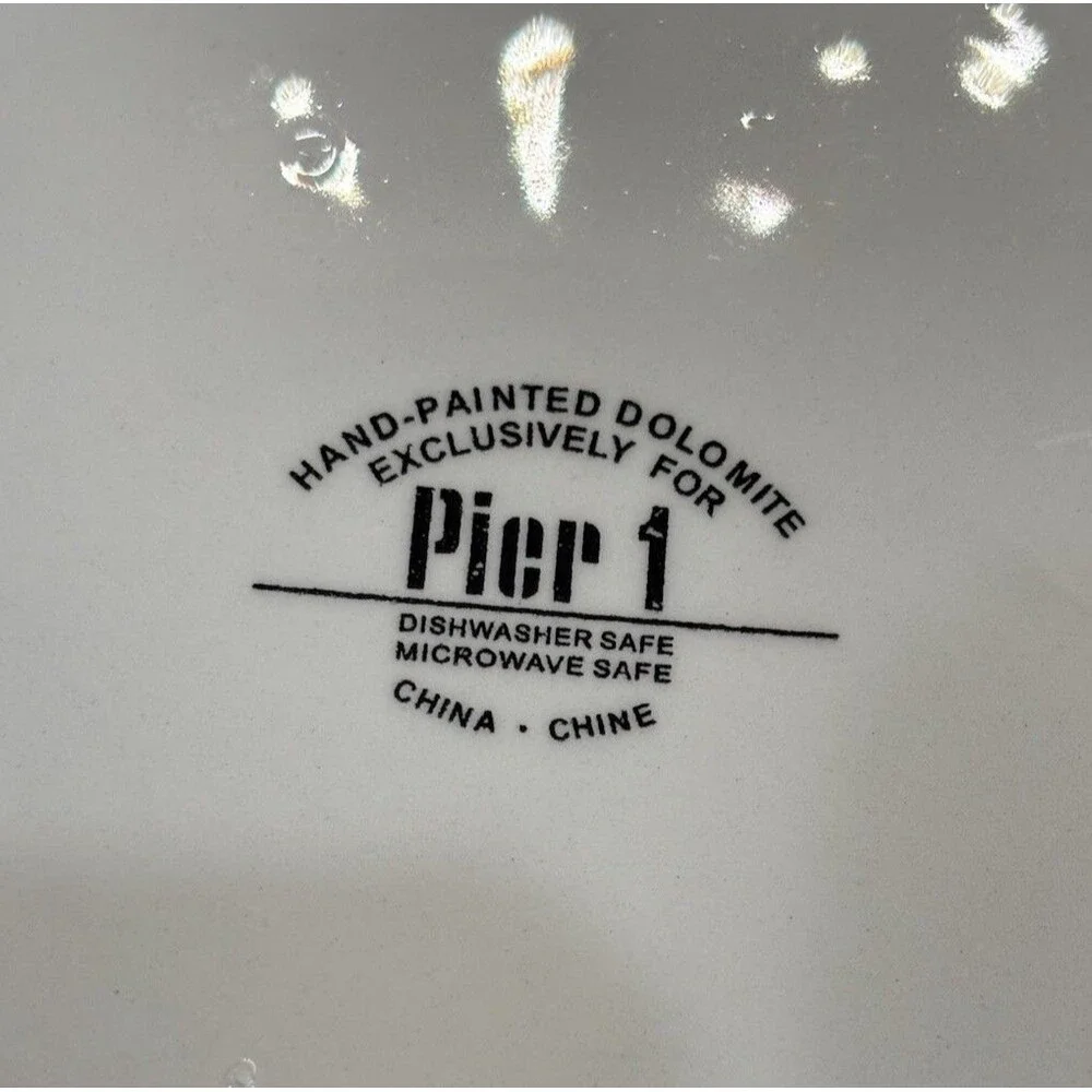 Pier 1 Imports Set Of Three (3) Bowls Dolomite Hand Painted Fruit Pears & Grapes